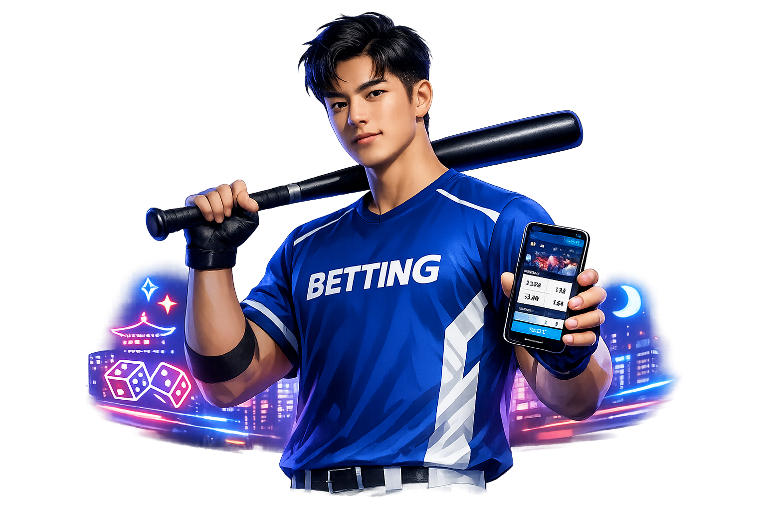 1xBet 모바일 앱을 사용하는 한국 프로야구 선수 배경 이미지
