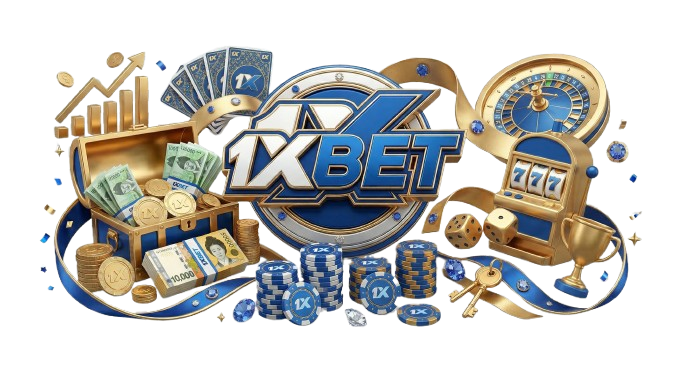 1xbet 카지노 게임 공식 이미지: 슬롯머신, 룰렛, 포커 카드, 한국 원화 지폐와 보물상자가 포함된 프리미엄 3D 그래픽